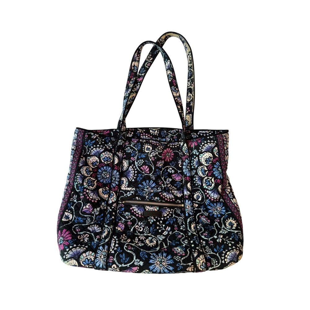 Vera Bradley Bramble Tote Bag 2018 Black Blue :Paisley Quilted Boho Mandala Bag